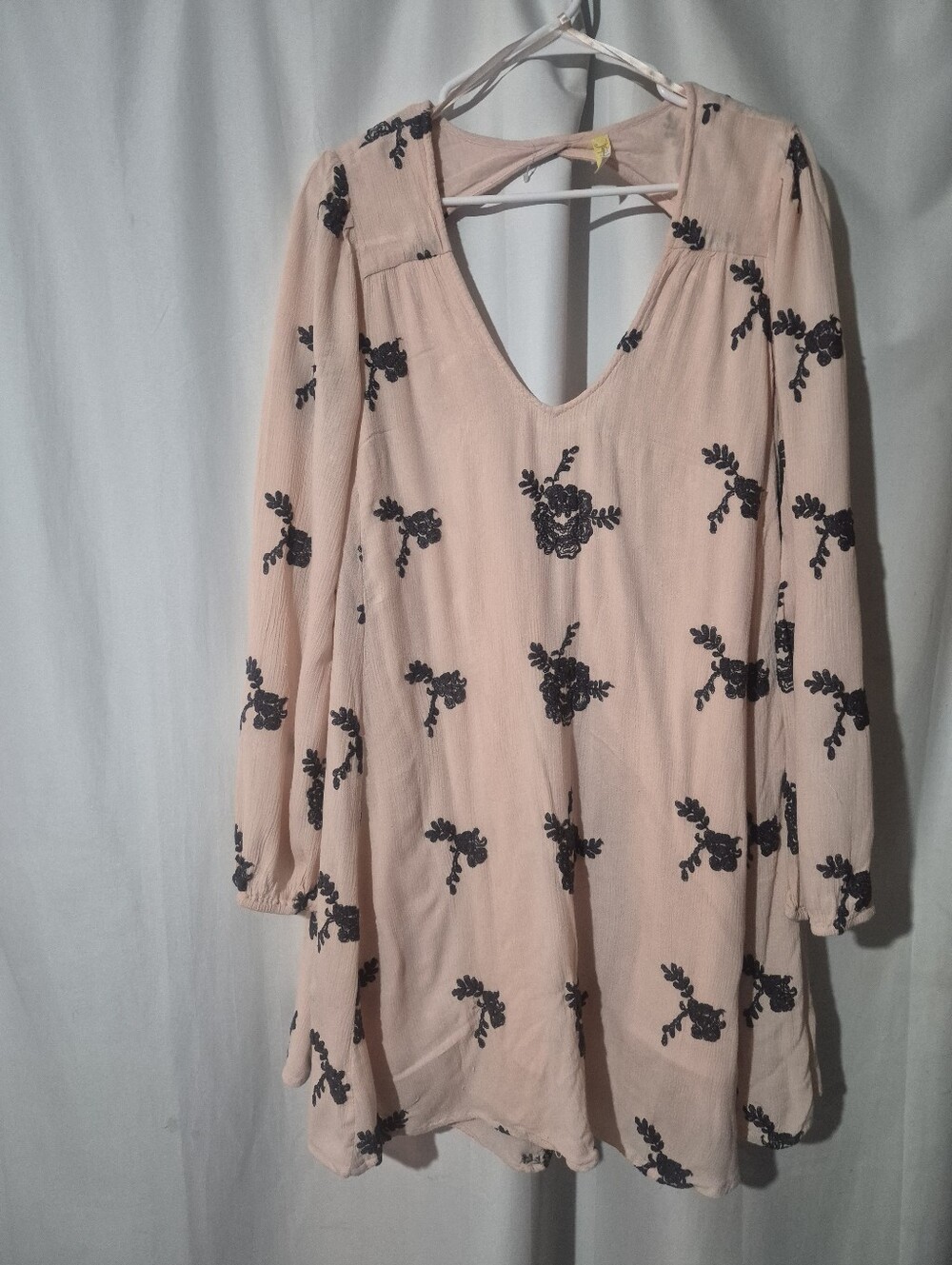 FREE PEOPLE Womens Blush Pink Floral Embroidered Long-Sleeve Top/dress - Picture 3 of 4